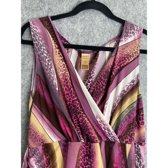 Long Elegant Legs LEL‎ Purple Brown Stripe Print Wrap Midi Dress Tall Large - Picture 4 of 6
